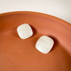 Vintage Funky Large White Streaks Acrylic Square Statement Geometric Earrings